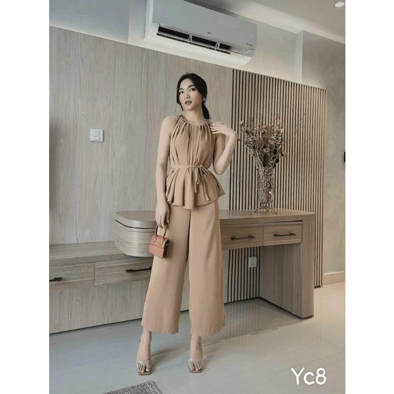FREE SHIP SÉT ĐŨI CỔ YẾM XẾP LY PHỐI QUẦN SUÔNG TIỂU THƯ SANG CHẢNH DX
