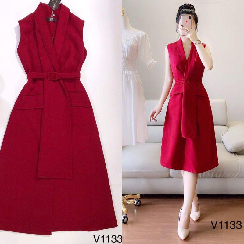Đầm Nữ CỔ VEST KÈM Đai EO Cực Xinh