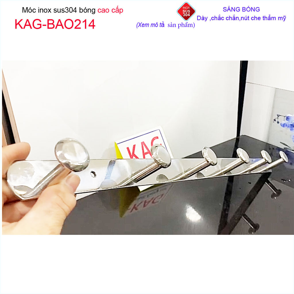 Móc 6 Inox KAG-BAO214, móc áo phòng tắm SUS304 dập sáng bóng sang trọng thiết kế tuyệt đẹp siêu bền