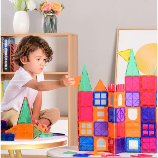 Bộ đồ chơi xếp hình nam châm miếng ghép từ tính trong suốt Magnetic Tiles 120pcs chi tiết tòa nhà, lâu đài