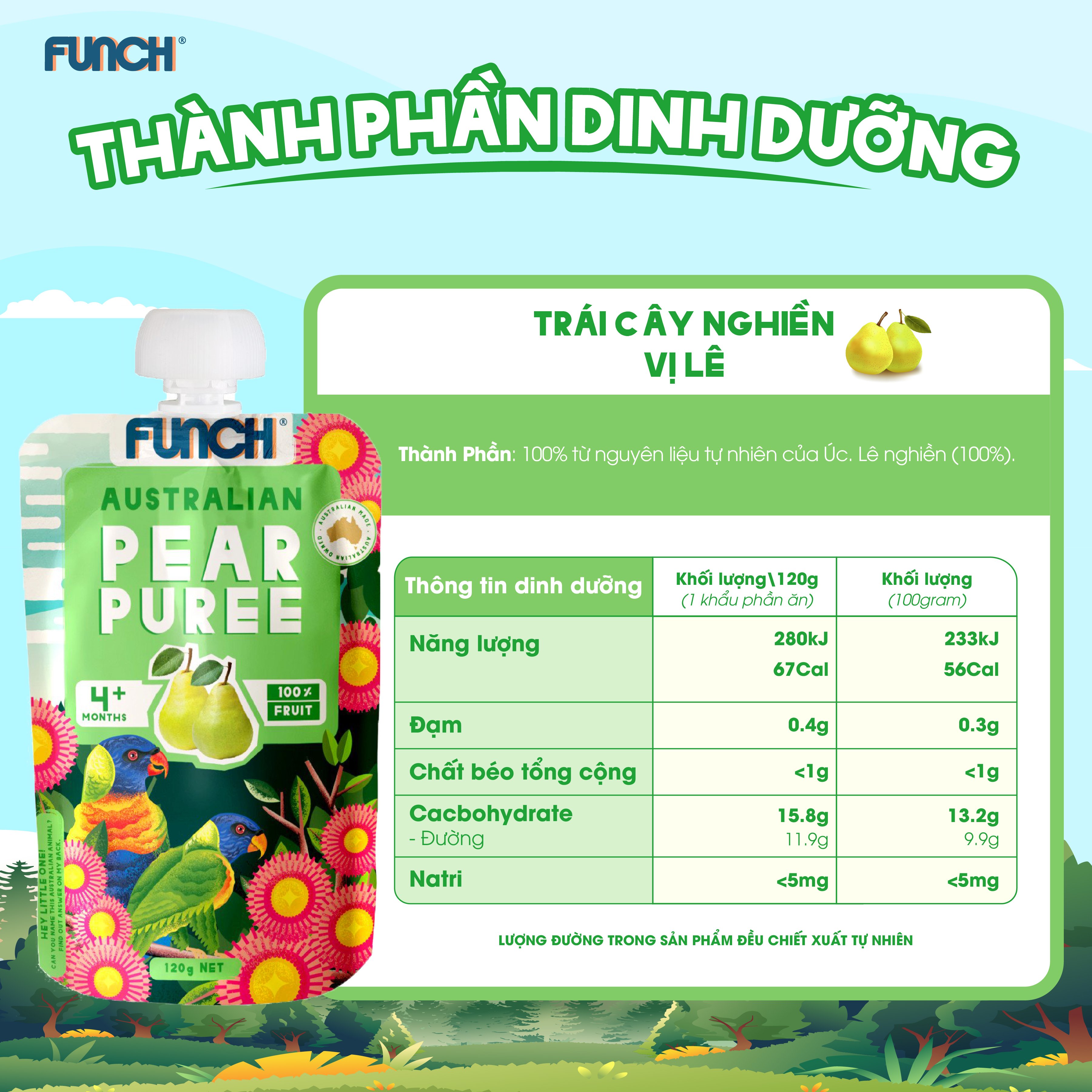 Combo 4 Gói trái cây nghiền ăn dặm từ Úc Thương Hiệu Funch Vị Nguyên Bản 120g