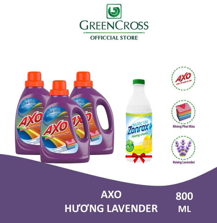 COMBO 3 CHAI TẨY MÀU AXO 800ML - Hương Tươi Mát - Nước tẩy Zonrox 500ml