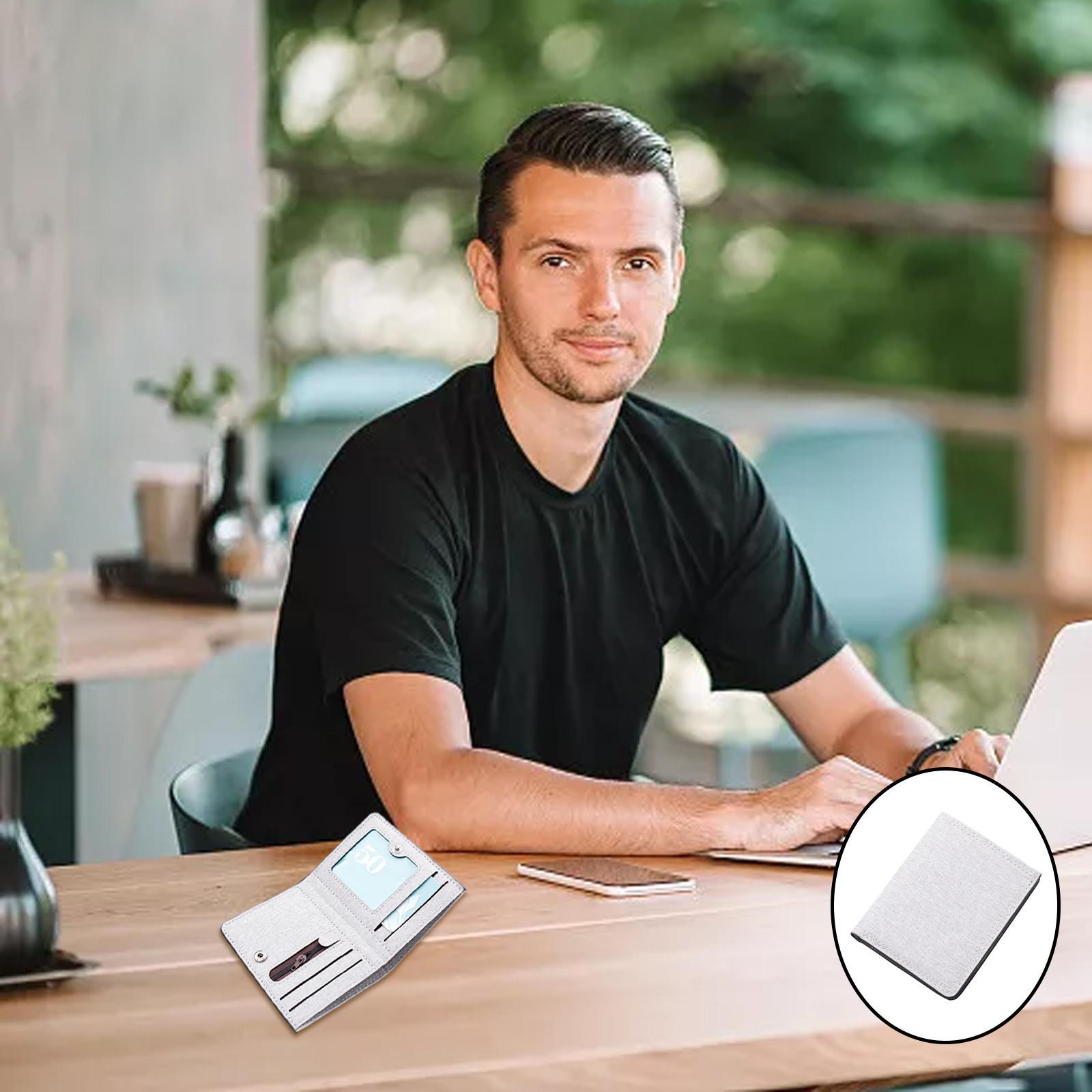 Men Canvas Wallet Short Money Holder Credit Holder Foldable Vertical Bifold