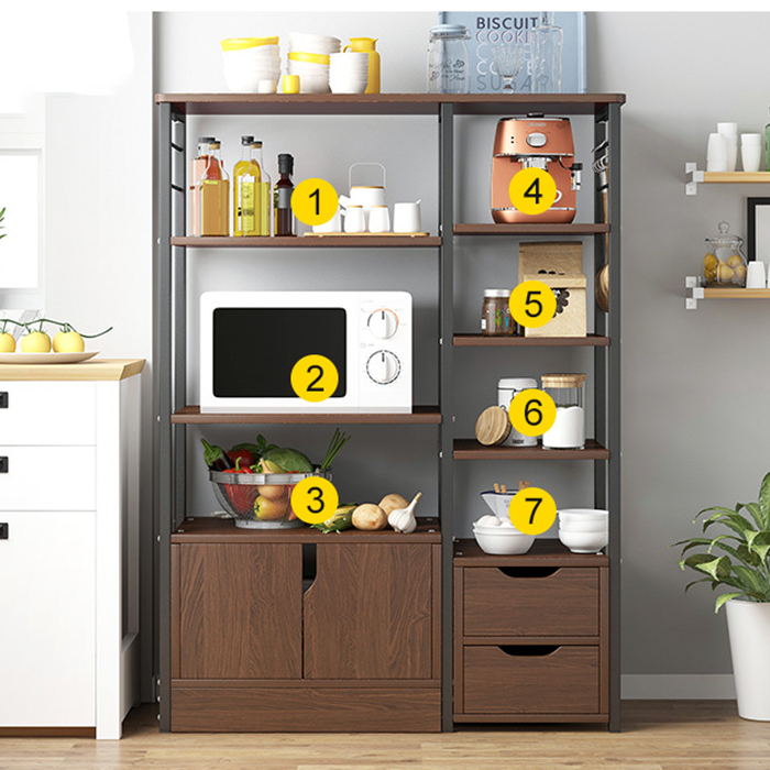 Tủ Bếp Gỗ Khung Sắt Chắc Chắn 1m12 - Kệ Lò Vi Sóng Nhiều Tầng Có Ngăn Tủ Để Đồ, Để Chén Bát Gia Vị Decor Nhà Đẹp