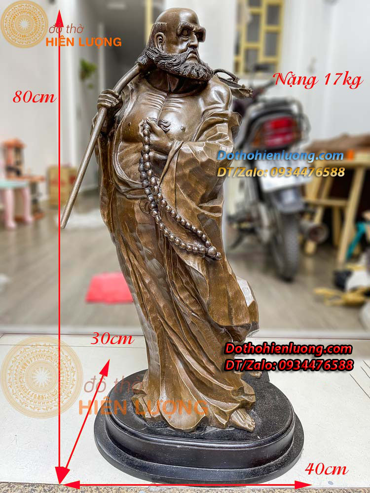 Tôn Tượng Đạt Ma Sư Tổ Bằng Đồng Hun Màu Giả Cổ Cao 80cm, Nặng 17kg Đẹp Tinh Xảo - Đồ Thờ Hiên Lượng