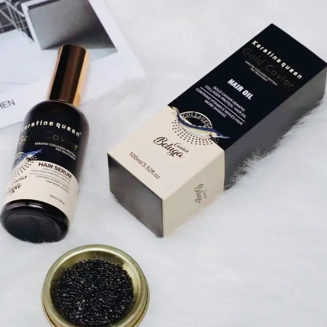 DẦU DƯỠNG TÓC TRỨNG CÁ MUỐI VÀNG KERATINE QUEEN GOLD CAVIAR 100ML (Bổ sung dưỡng chất, giúp tóc vào nếp, xuôn mượt)