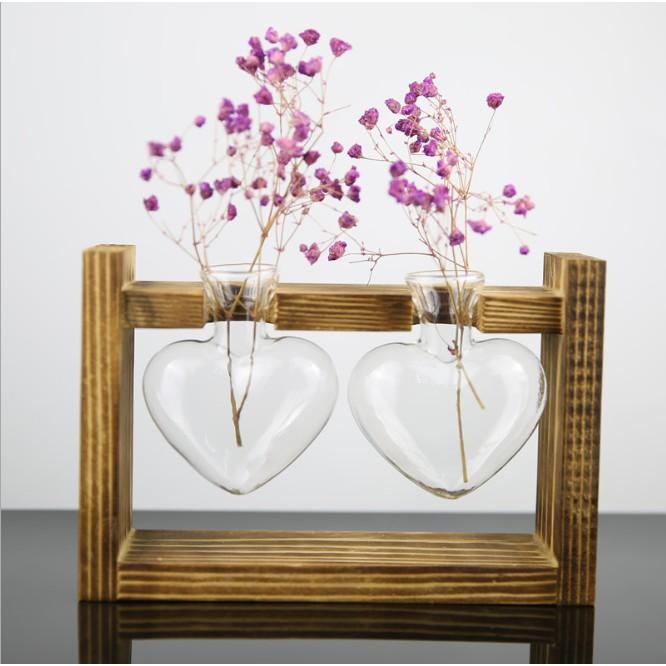 Bộ giá treo bình thủy tinh hình trái tim trồng cầy thủy sinh, cắm hoa văn phòng phong cách nhẹ nhàng đơn giản