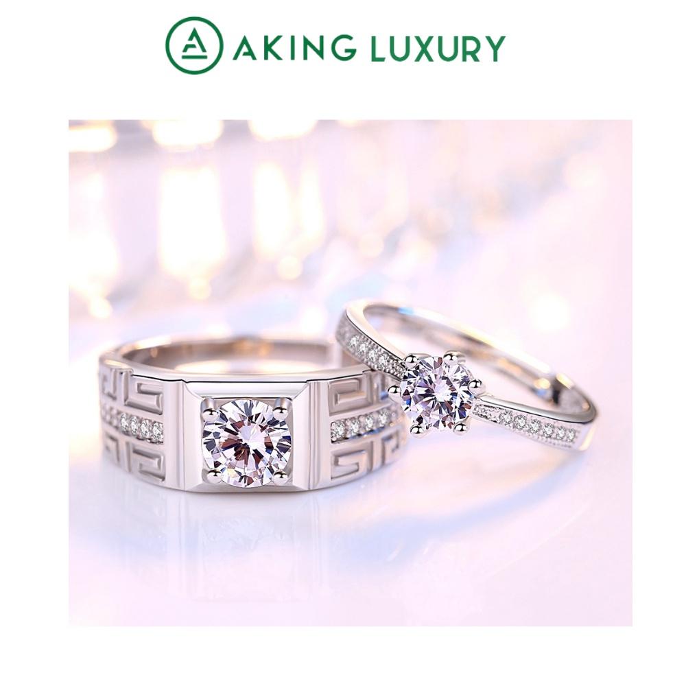 Nhẫn đôi AK16 cao cấp, nhẫn bạc nam họa tiết khỏe khoắn, nhẫn bạc nữ đính đá sang trọng. Nhẫn cặp mới 2021