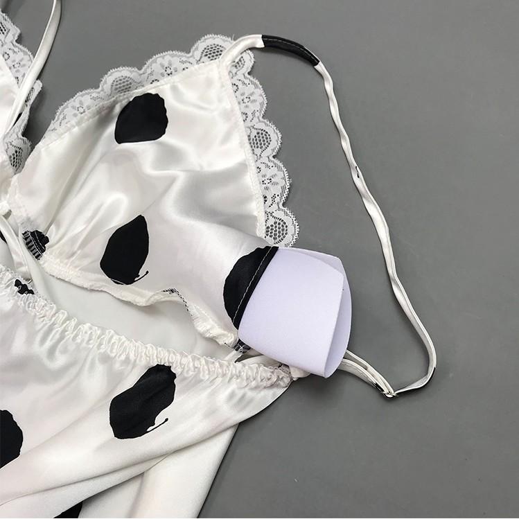 HISEXY Đầm Ngủ Chấm Bi Liền Thân Mặc Nhà Lụa Satin Cao Cấp Có Mút Ngực MD38
