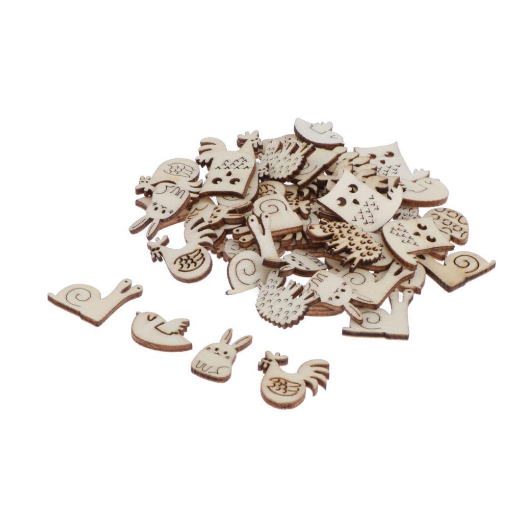 Bộ 50 Gỗ Tự Nhiên Hình Khối Bằng Gỗ Lỗ Cắt Tôn Dáng Cho DIY Thêu Sò