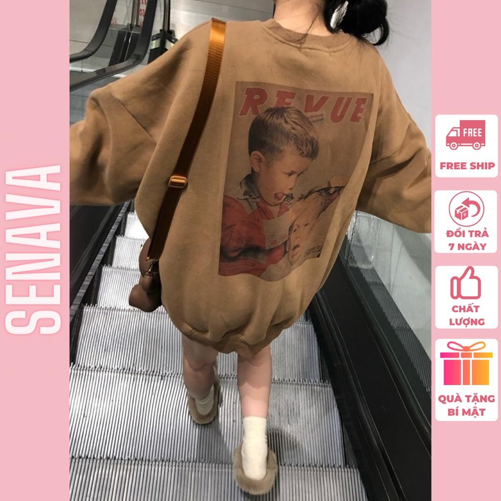 Áo Sweater Nữ Form Rộng Nỉ Bông Hàn Quốc In Hình Bé Cắt Tóc Siêu Xinh Siêu Rõ Unisex SENAVA