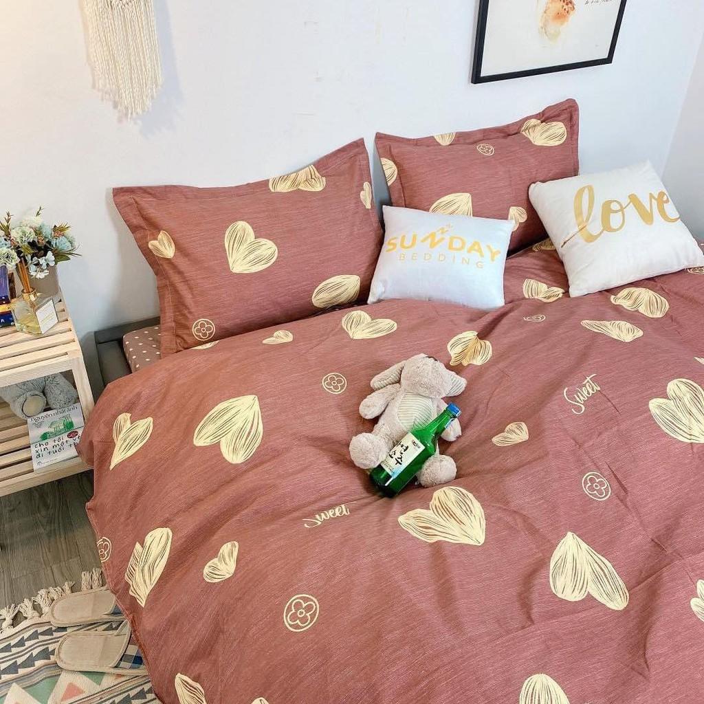 Set 4 Món Chăn Ga Gối Poly Cotton Thoáng Mát Mẫu TIM NÂU
