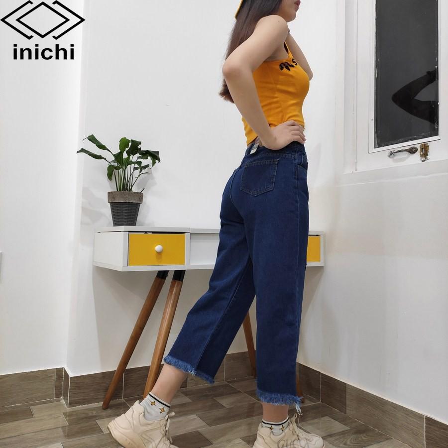 Quần jean nữ INICHI Q680 baggy xanh đậm ống rộng rách móc tam giác cực hot