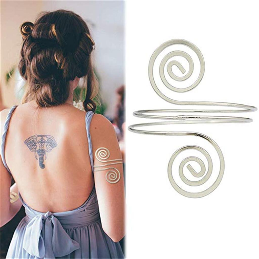 2X Women Upper Arm Band Armlet Multilayer Cuff Bangle Bracelet Jewelry Silver