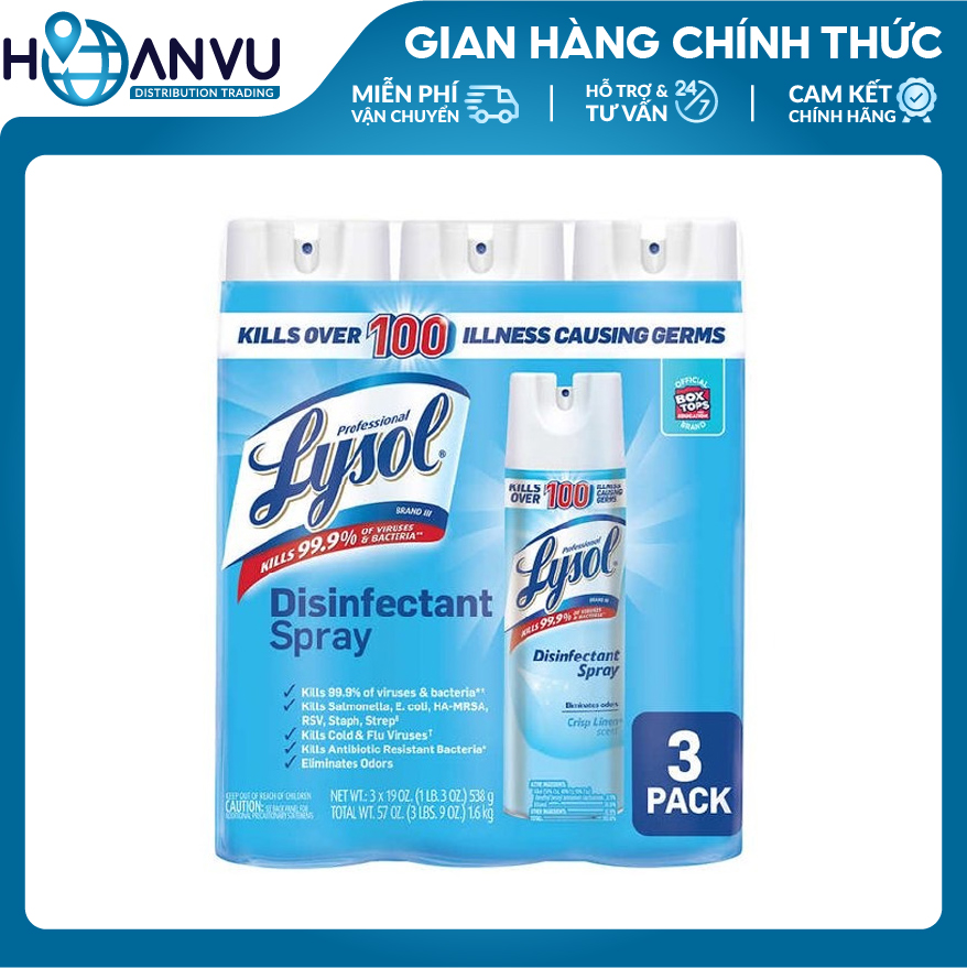 Xịt phòng diệt khuẩn Lysol disinfectant spray crisp linen scent (538g)