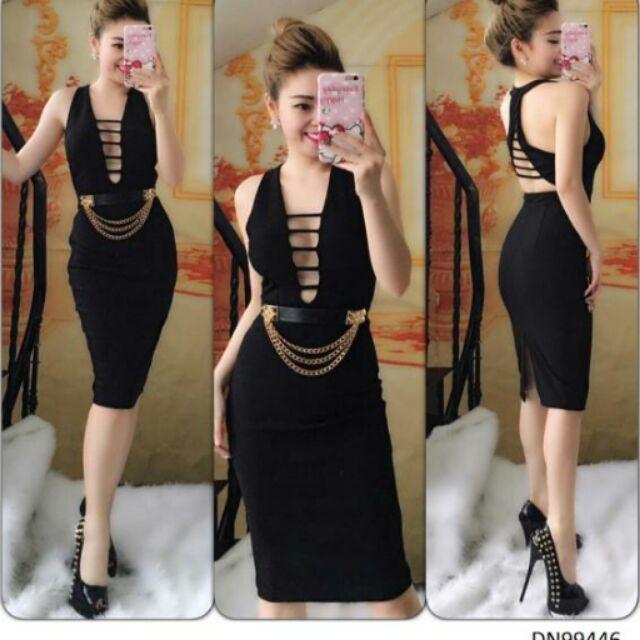 Đầm hở ngực đan dây