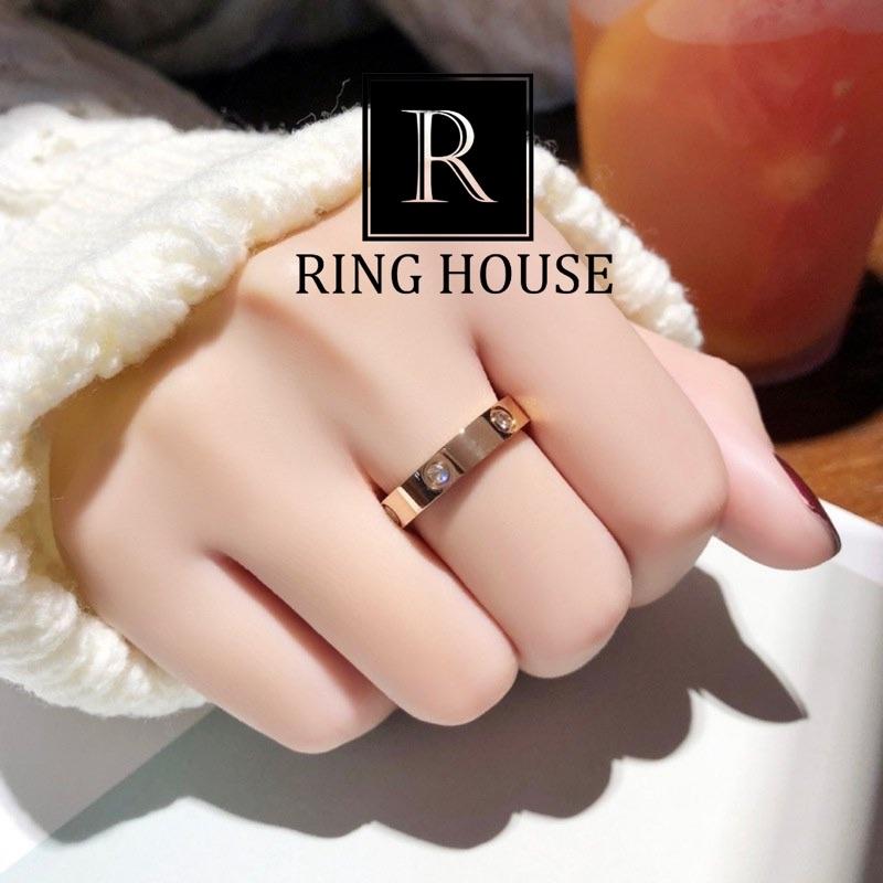 (Titan) Nhẫn Titan Không Rỉ Gỉ Cặp Đôi Nam Nữ Carti Đính 6 Ngọc Vàng Gold Ring House