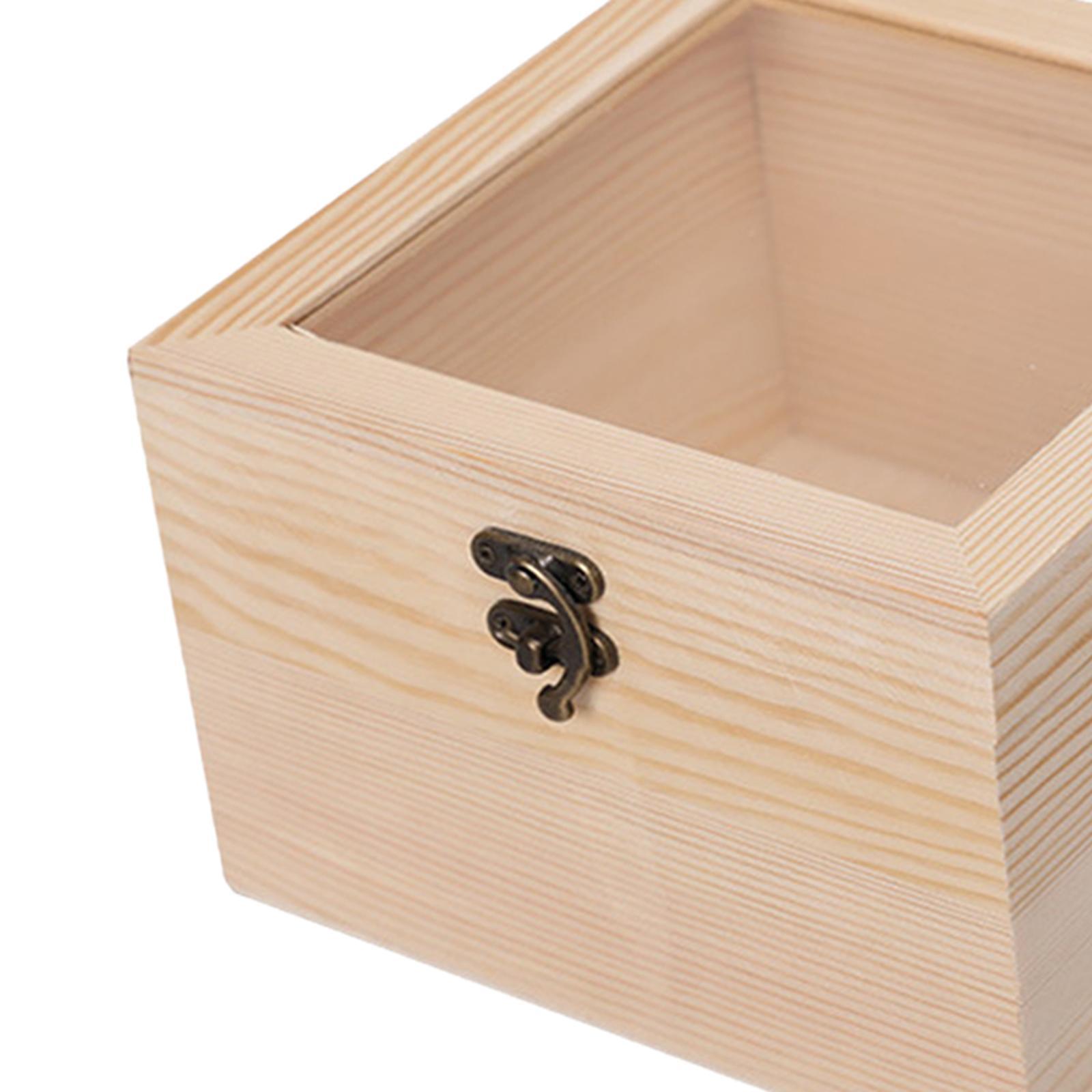 Wooden Box Jewelry Display Case Storage Box with Glass Lid