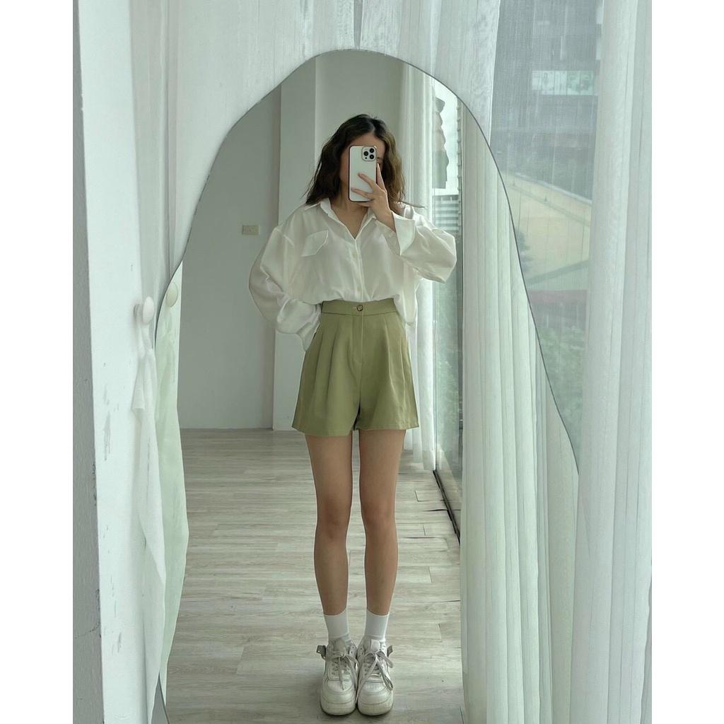 Áo Sơ Mi Nữ Dài Tay Đuôi Tôm Cúc Lưng Dáng Công Sở Vải Đũi Thái