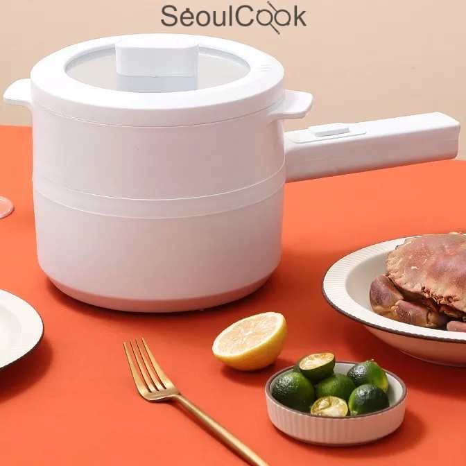 Nồi điện Seoulcook đa năng thông minh tráng men chống dính cao cấp công nghệ Hàn Quốc, kèm lồng hấp dùng nấu soup, chiên, rán…