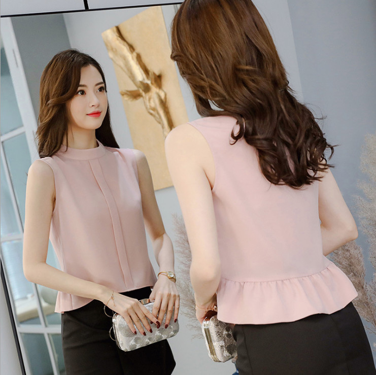Áo voan nữ mùa hè cổ trụ tròn cúc sau cổ phối bèo đuôi áo DVALE05