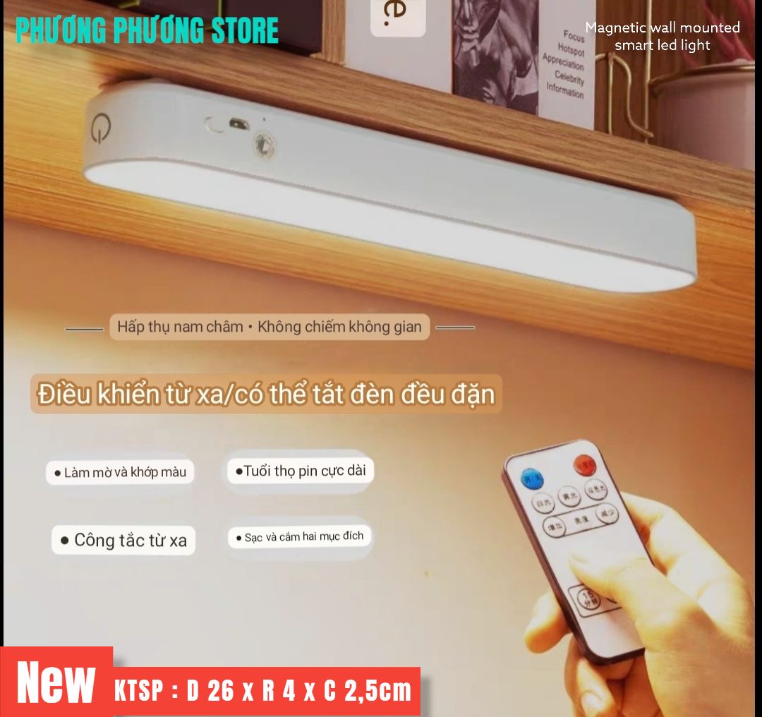 Đèn Led thông minh gắn tường, tủ đọc sách tích điện đa năng nhiều cấp độ ánh sáng điều chỉnh cảm ứng và điều khiển từ xa có hẹn giờ