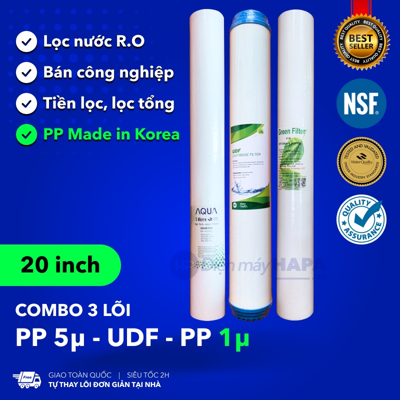 Bộ 3 Lõi Lọc Nước 20 inch 1-2-3, Lọc Thô Đầu Nguồn, Sinh Hoạt, Tiền Lọc 123 20in - Hàng Chất Lượng