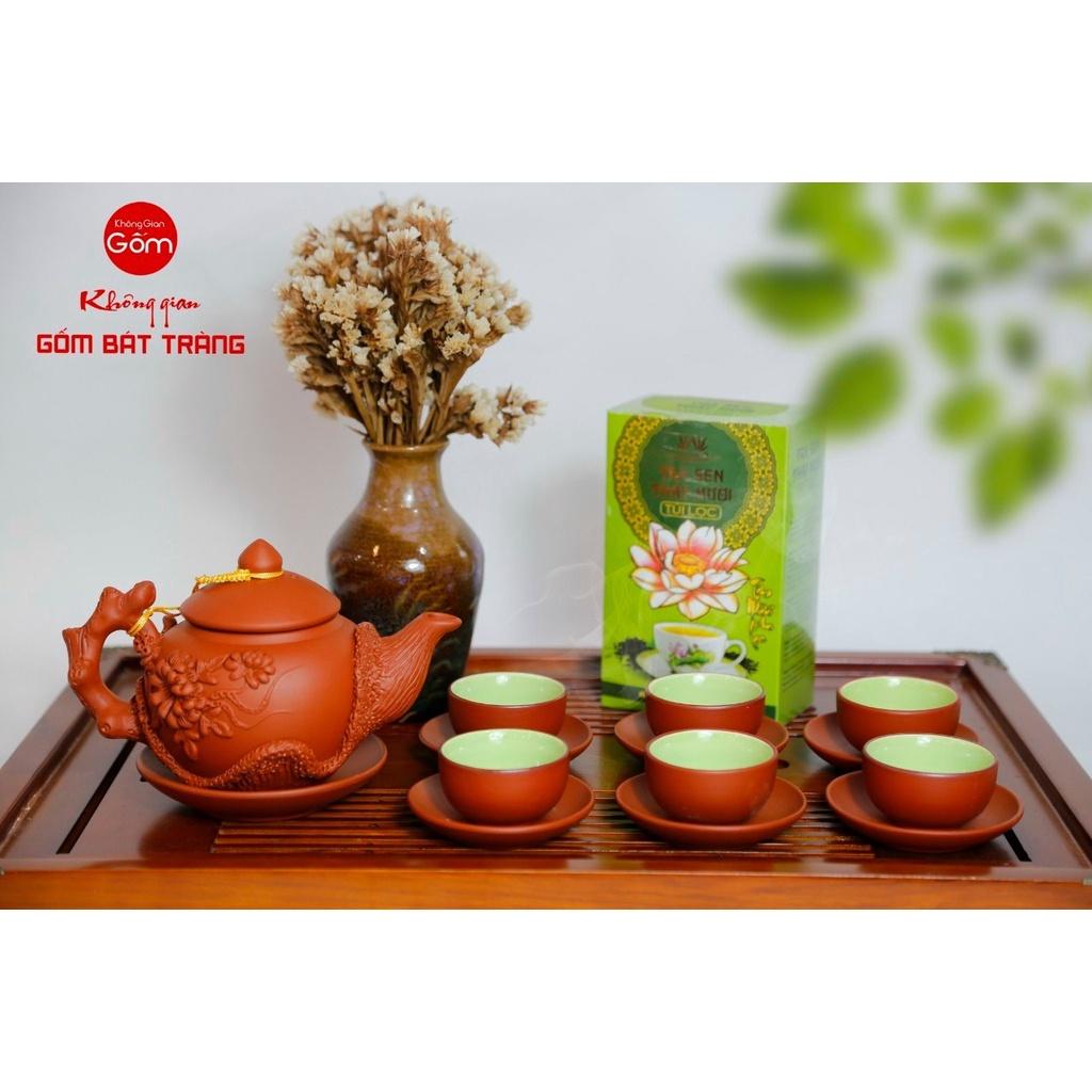 Bộ Ấm Trà Gốm Đắp Tách Lót S2 Gốm Bát Tràng