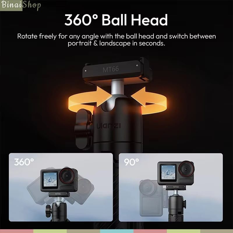 Ulanzi MT-66 – Tripod Kẹp Balo Quay POV 3-In-1, Thao Tác Nhanh Action Connector, Ball Head Xoay 360° Cho DJI Action, GoPro, Insta360 - hàng chính hãng