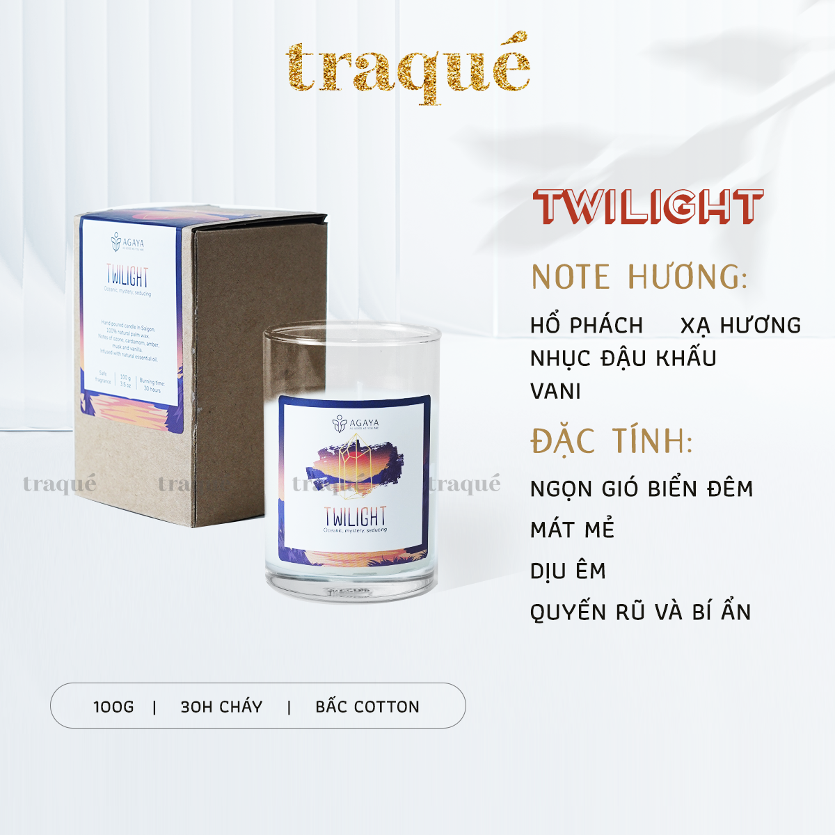 Nến thơm tinh dầu cao cấp không khói an toàn Candle Cup - TWILIGHT/CHẠNG VẠNG - S - 100G (KG NẮP)