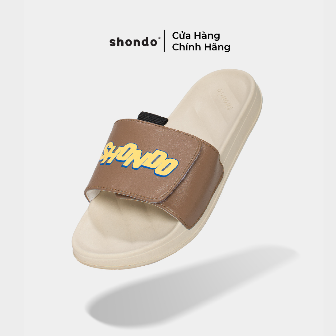 Dép Trendy II in chữ SHONDO vàng đế trắng quai nâu TRE0095