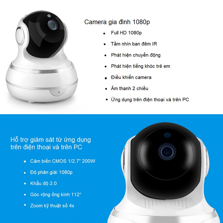 Camera thông minh kết nối wifi xoay 360 độ phát hiện chuyển động cao cấp F3 -