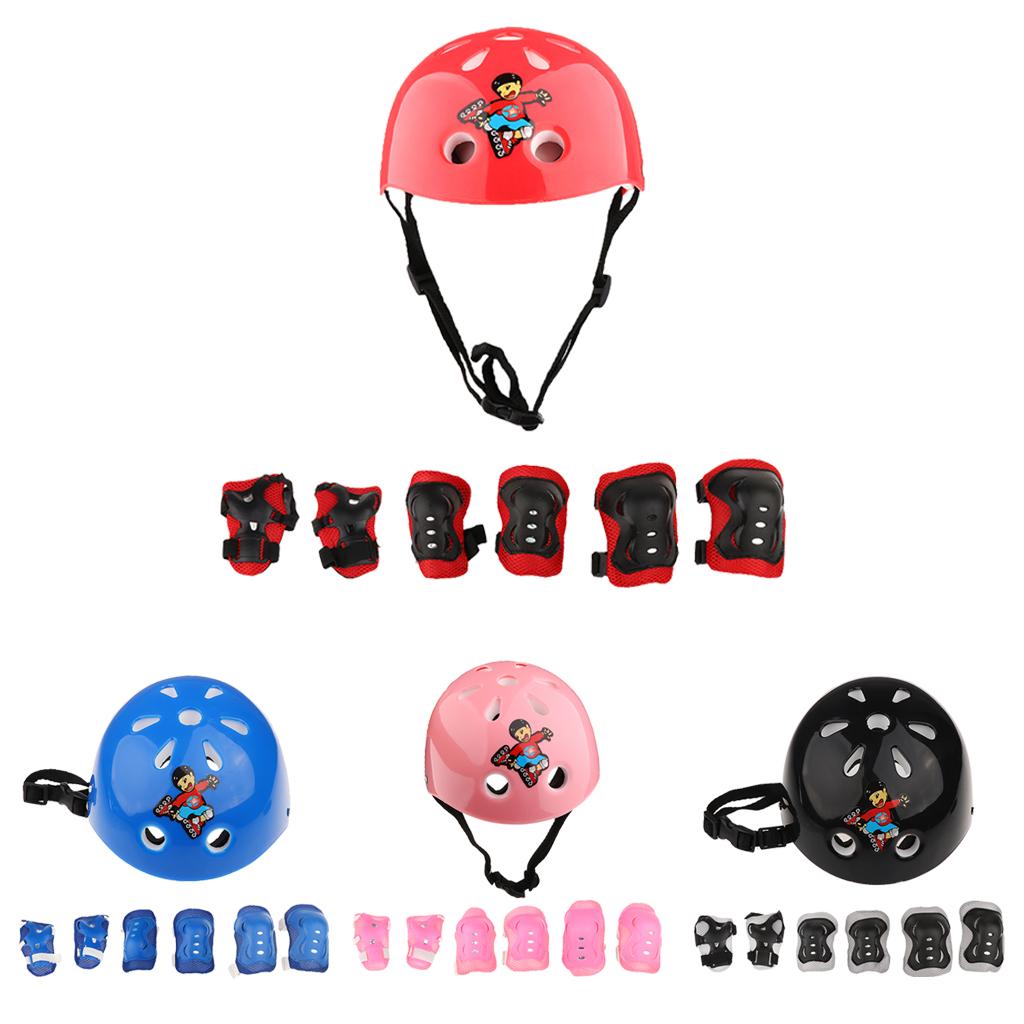 7 Pieces Kids Roller Skating Cycling Helmet Knee Elbow Pad Wrist Guard Sets Pink