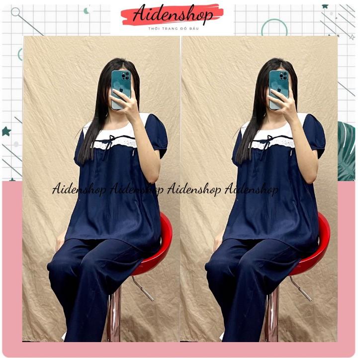 Đồ bộ sau sinh mùa hè chất đũi mát mùa hè 2021 áo cộc quần dài