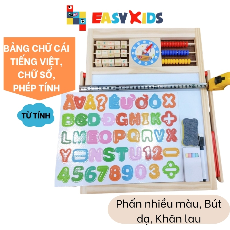 Bảng Viết Bảng Học Chữ Cái Tiếng Việt Cho Bé, Bảng Ghép Số, Chữ Cái, Phép Tính 2 Mặt Đa Năng Kèm Phấn, Khăn Lau