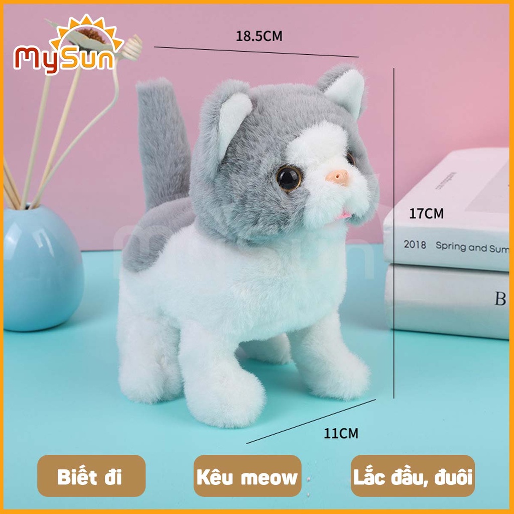 Đồ chơi cho bé MySun - Robot thú cưng con mèo, thỏ biết đi biết nhảy, biết kêu, vẫy đuôi (tặng PIN AA) -  Mèo trắng