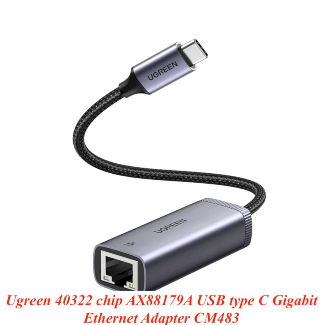 Ugreen UG40322CM483TK 15CM Gigabit Chip AX88179A Thunderbolt 3 Cáp chuyển đổi USB-C sang RJ45 Tương thích với MacBook Pro, MacBook Air, iPad Pro, Surface Book, Dell XPS, Chromebook - HÀNG CHÍNH HÃNG