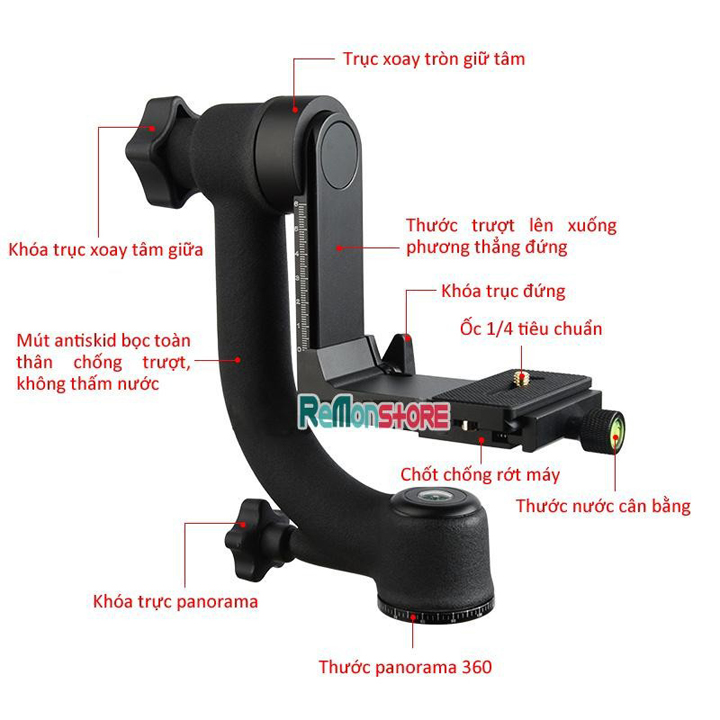 Đầu ball head gimbal tripod head BK-45 ống kính nặng