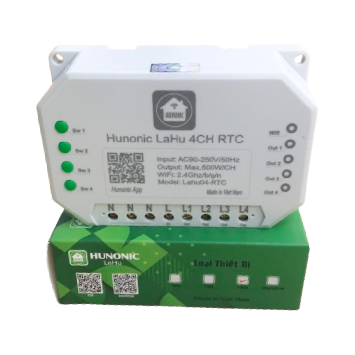 Công tắc thông minh Hunonic Lahu 4 Kênh RTC - Điều khiển qua Wifi, Bluetooth - Hẹn giờ không cần wifi
