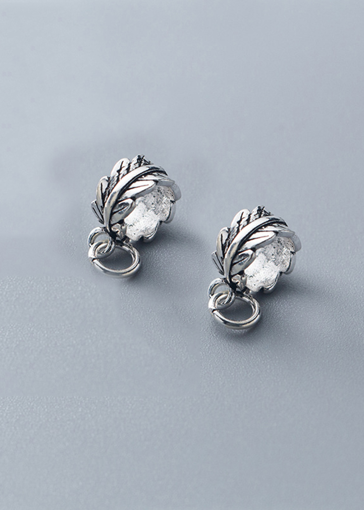 Combo 2 cái charm bạc chiếc lá cuộn tròn gắn charm treo - Ngọc Quý Gemstones