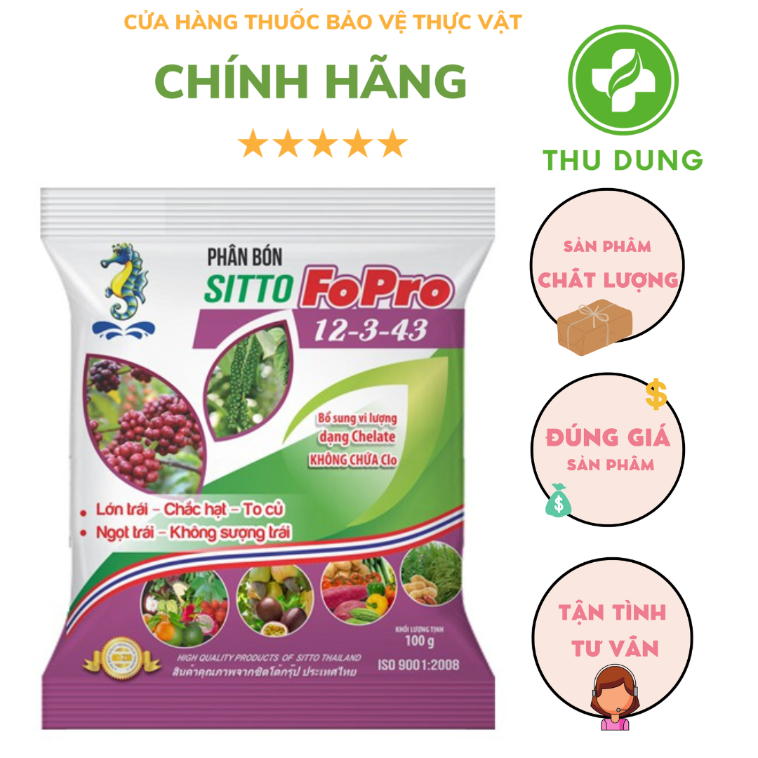Phân bón lá NPKSitto FoPro 12-3-43+TE gói 100g LỚN TRÁI, CHẮC HẠT, TO CỦ