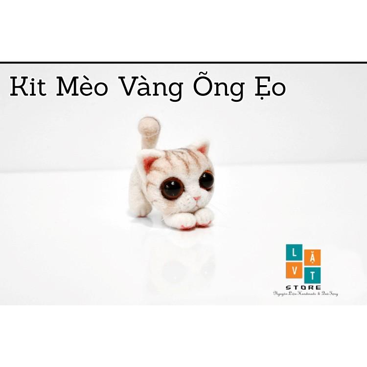 Bộ Len Chọc Làm Mèo Vàng Ưỡn Mình - Needle Felting Cat - Handmade, diys