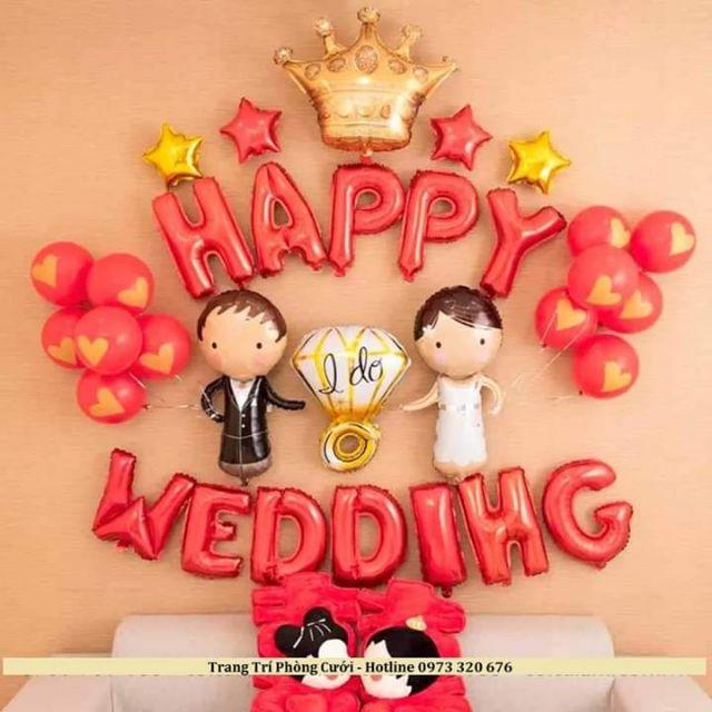 Set bóng trang trí ngày cưới, happy wedding có 7 mẫu