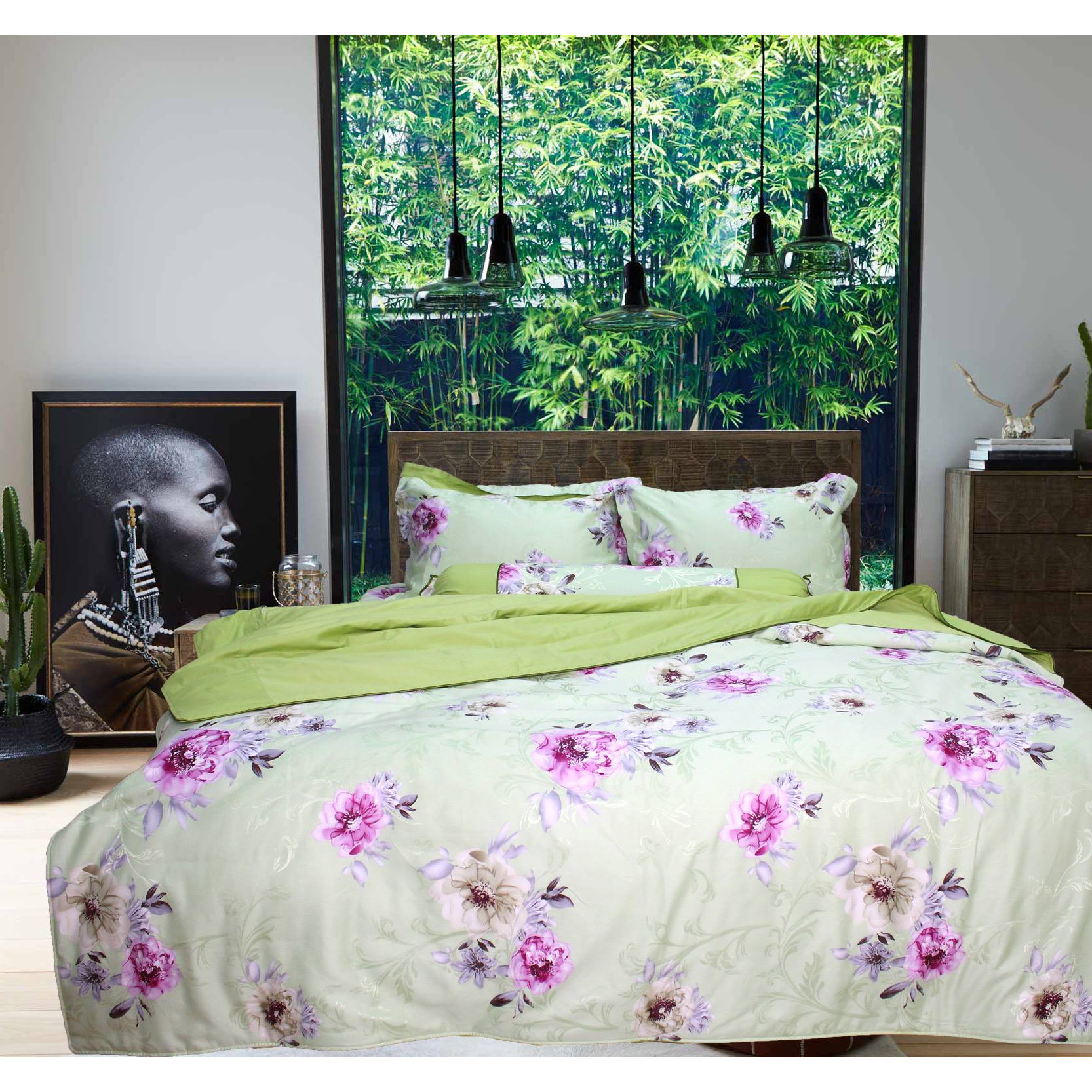 Bộ chăn ga gối 5 món satin gấm tơ tằm Hàn Julia 761BG18