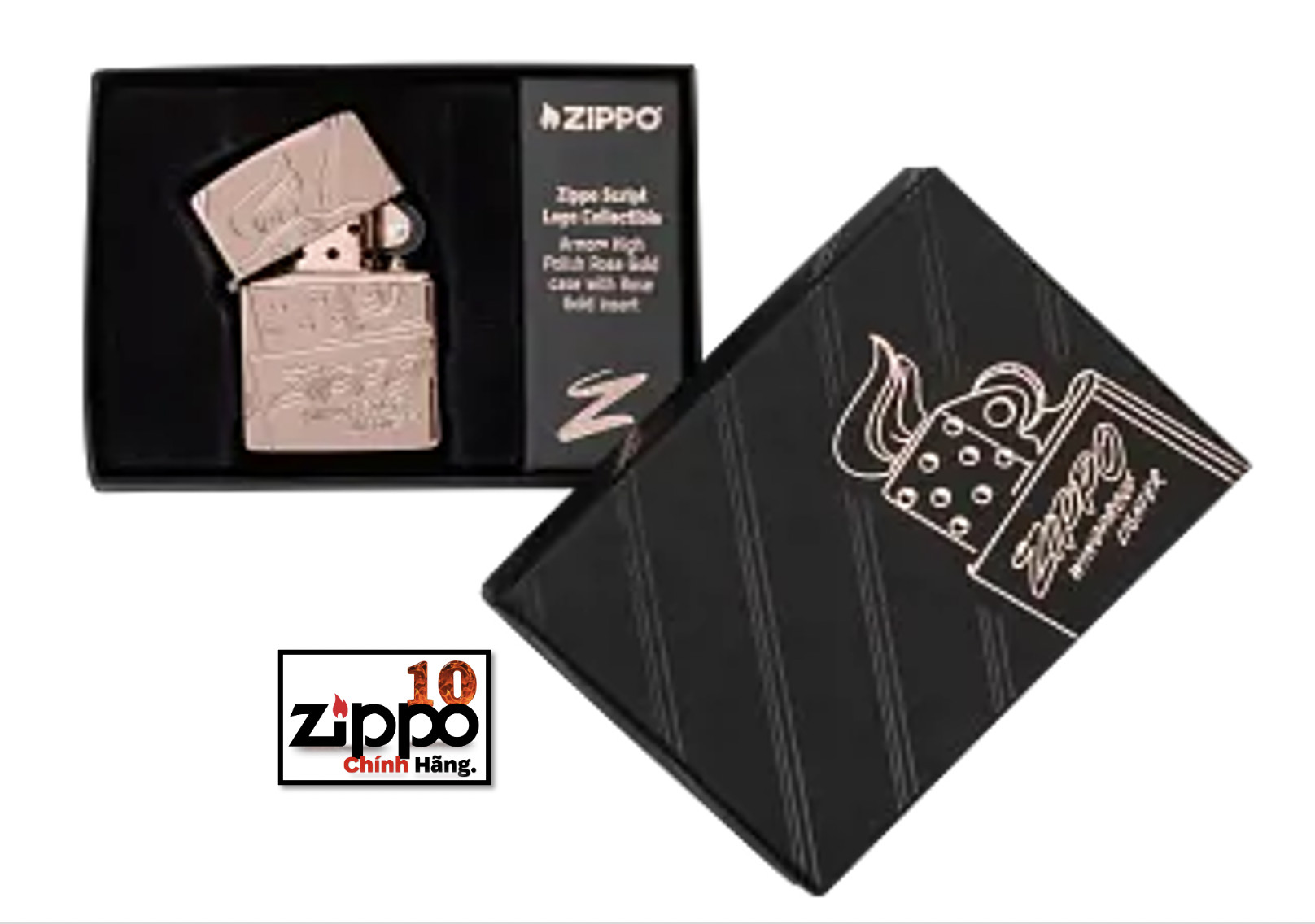 Bât lửa Zippo 48768 Script Logo Collectible Armor Rose Gold - Chính hãng 100%