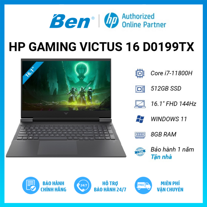 Laptop HP Victus 16-d0199TX 4R0U1PA (Core i7-11800H/ 8GB/ 512GB + 32GB/ RTX 3050/ 16.1 FHD, 144Hz/ Win10) - Hàng Chính Hãng