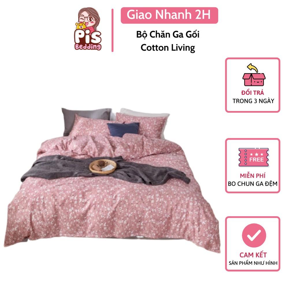Bộ Chăn Ga Gối Thiết Kế Cotton Living Hoa Nhí Hồng