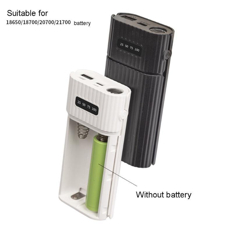 Vỏ sạc dự phòng dùng pin 2x 18650 21700 QC3.0 USB+Type C có thể dùng làm đèn LED