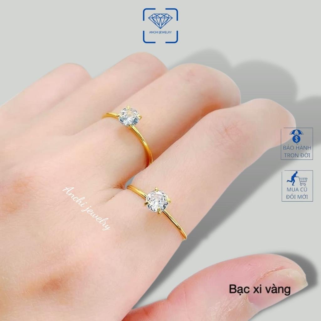 Nhẫn bạc đá nhỏ nhô cao màu trắng giá rẻ, nhẫn nữ mạ vàng, Anchi jewelry