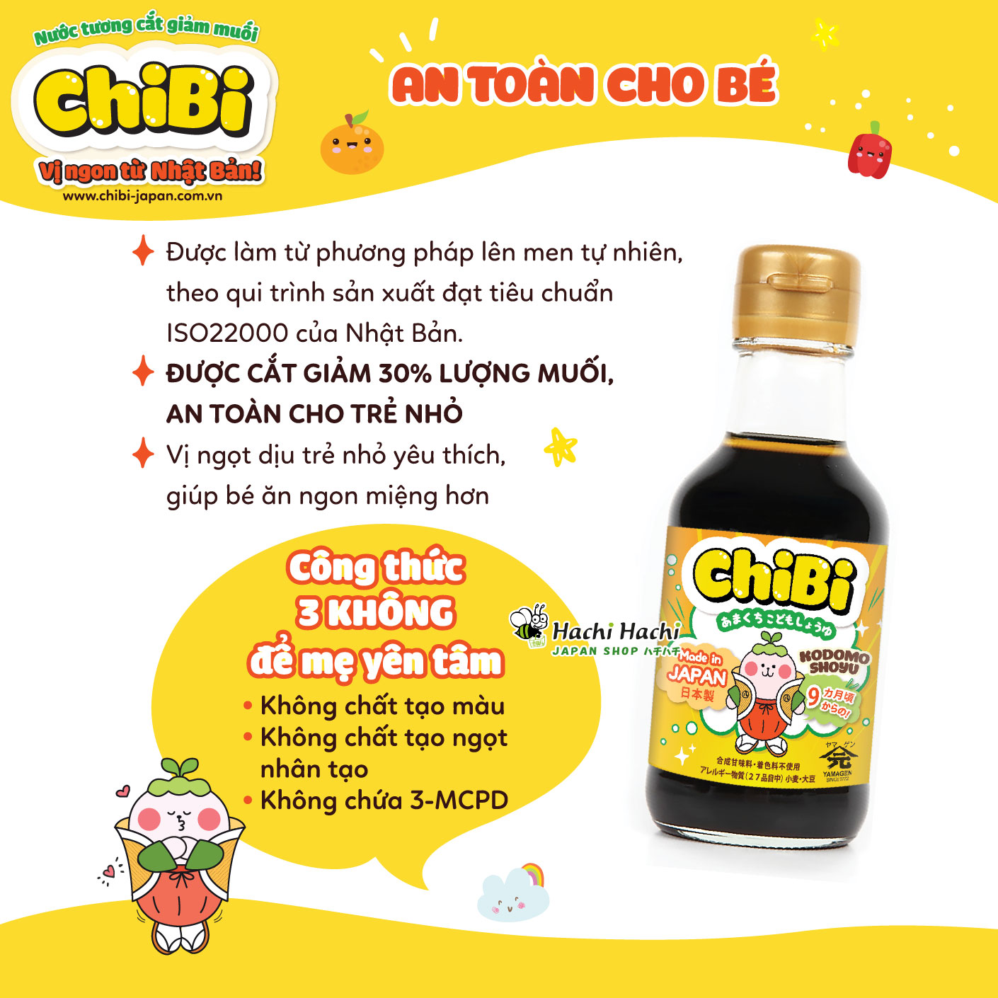 Nước tương cho bé ăn dặm giảm muối Nhật Bản 150ml ChiBi